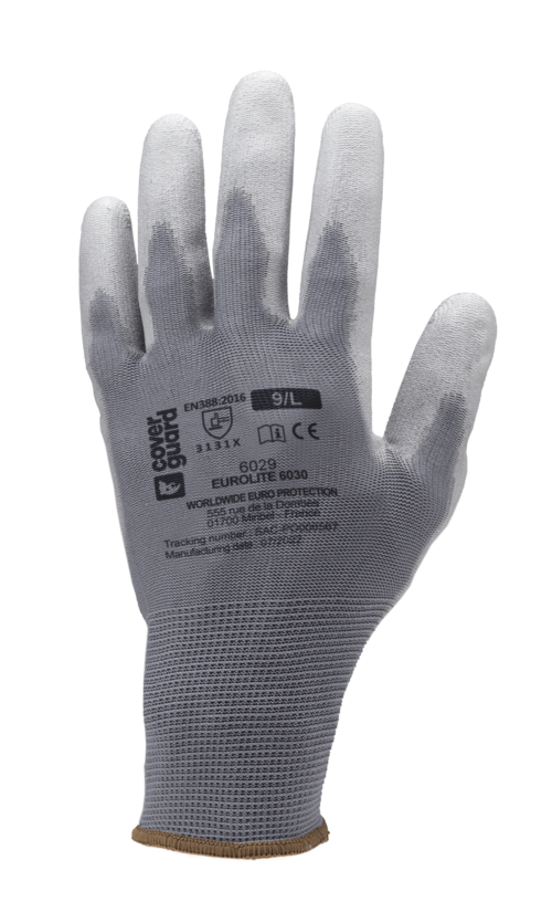 Gants EUROLITE 6030 J13 polyester gris end. PU gris – MO6030