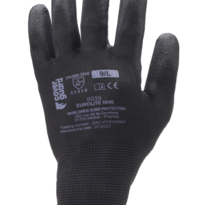 Gants EUROLITE 6040 J13 polyester noir end. PU noir – MO6040